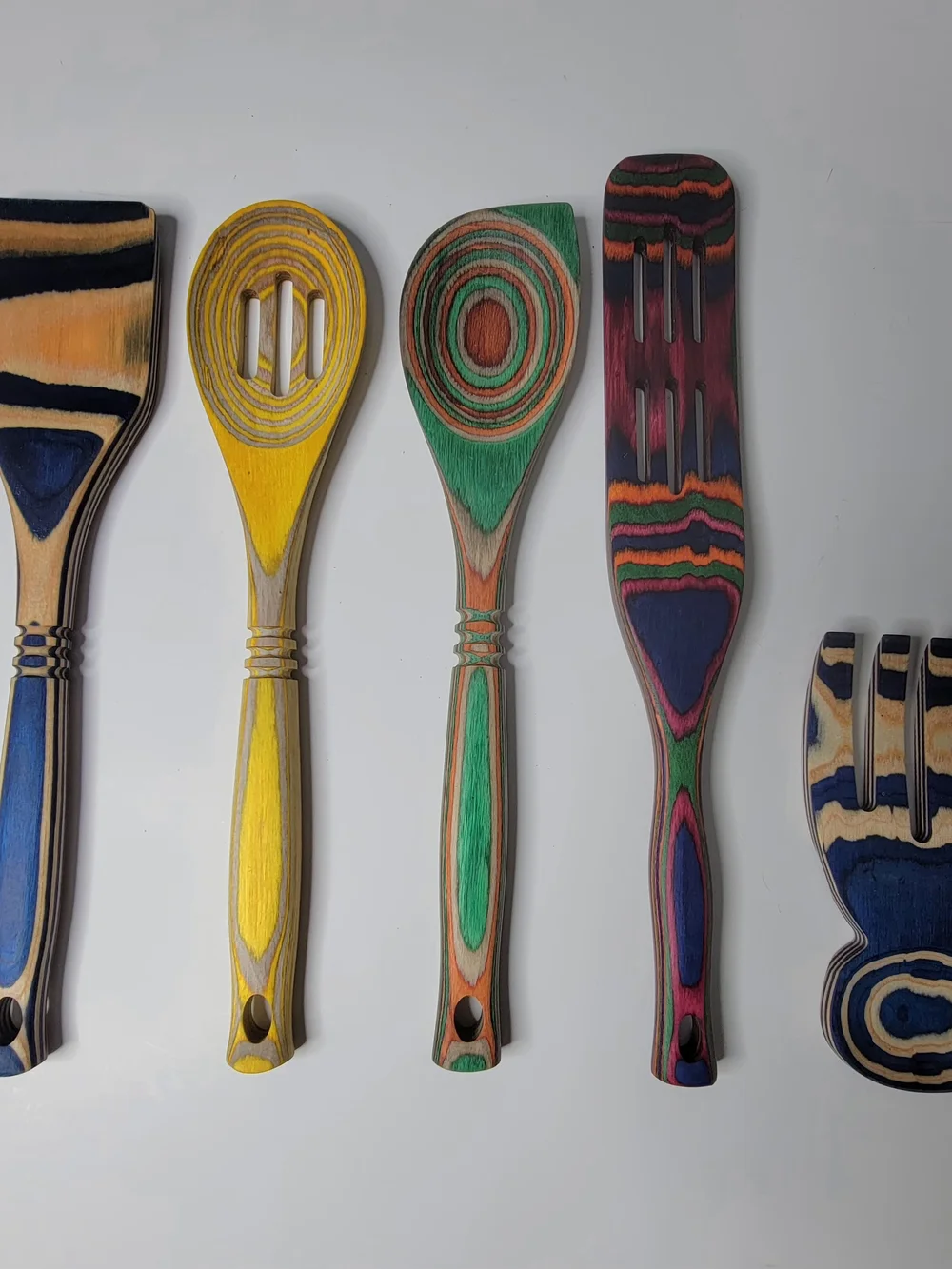 Handcrafted Multicolor Wood Kitchen Utensil Set Of 5 Colorful Wooden Spoons